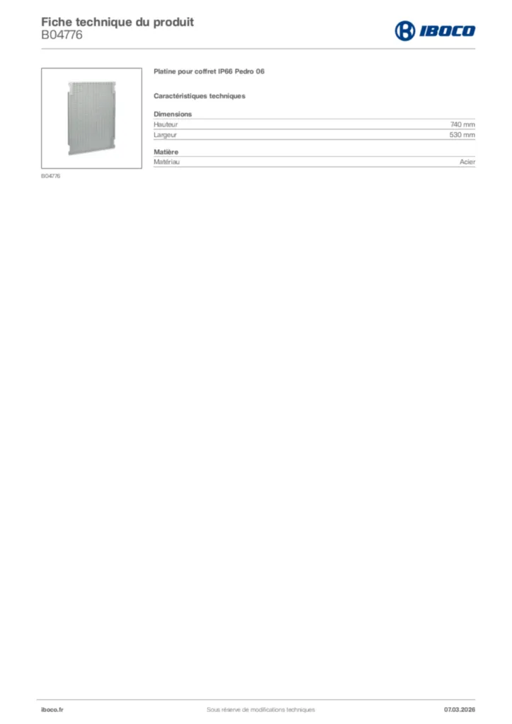 Image Iboco Fiche technique du produit B04776 | Hager France