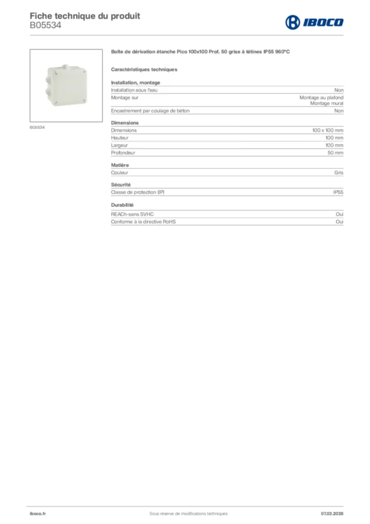 Image Iboco Fiche technique du produit B05534 | Hager France