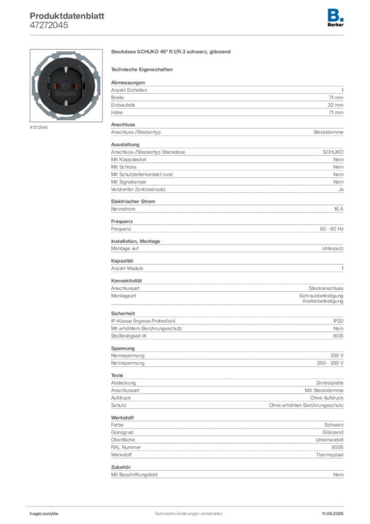 Berker Produktdatenblatt 47272045