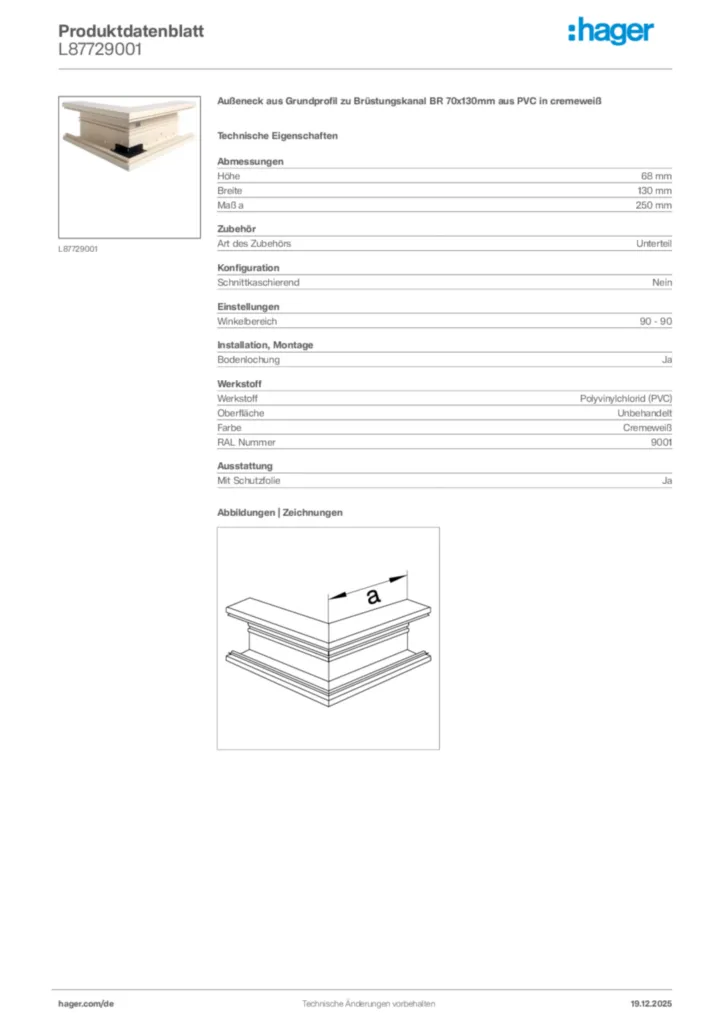 Bild Hager Produktdatenblatt L87729001 | Hager Deutschland
