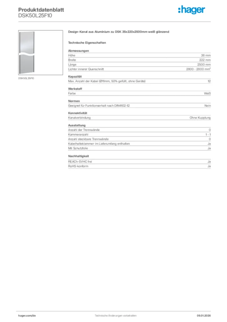Bild Hager Produktdatenblatt DSK50L25F10 | Hager Deutschland