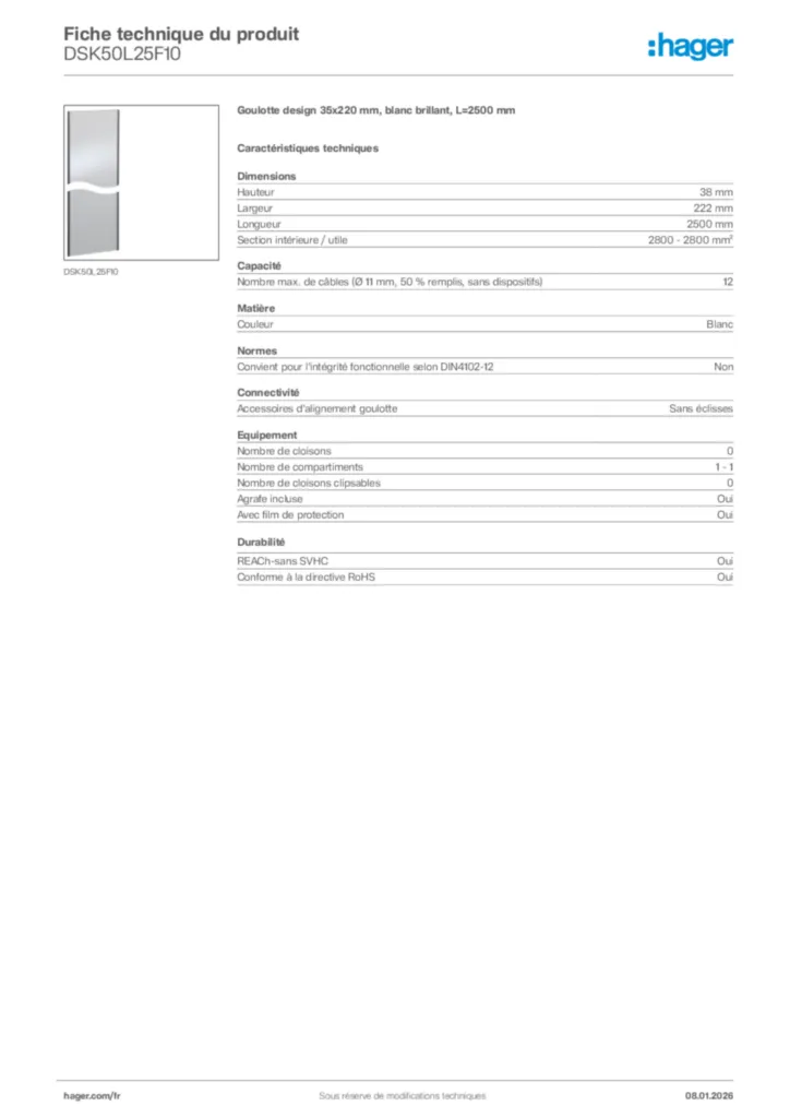 Image Hager Fiche technique du produit DSK50L25F10 | Hager France