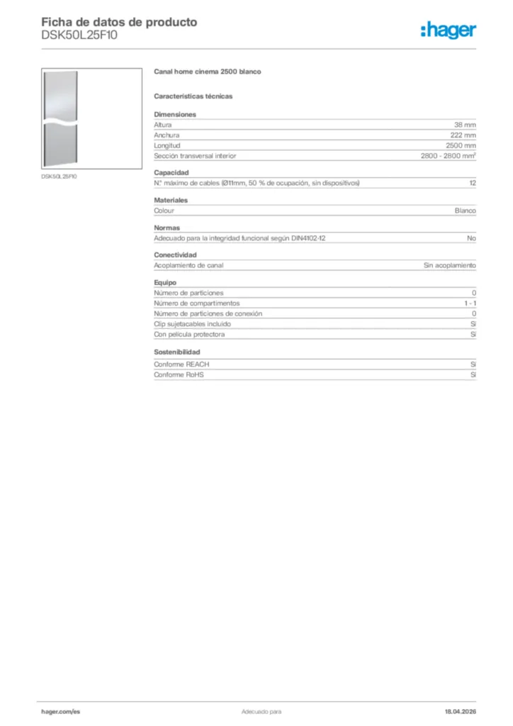 Imagen Hager Ficha de datos de producto DSK50L25F10 | Hager España