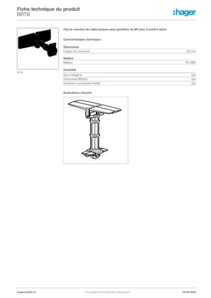 Image Hager Fiche technique du produit BRTB | Hager Suisse