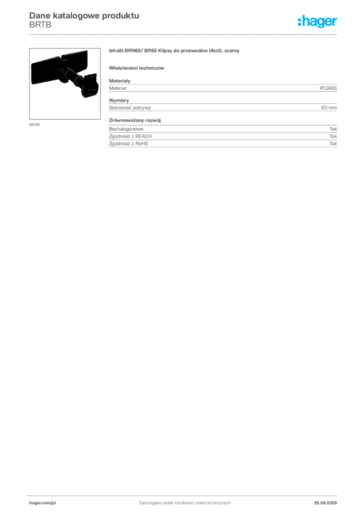 Zdjęcie Hager Karta katalogowa BRTB | Hager Polska