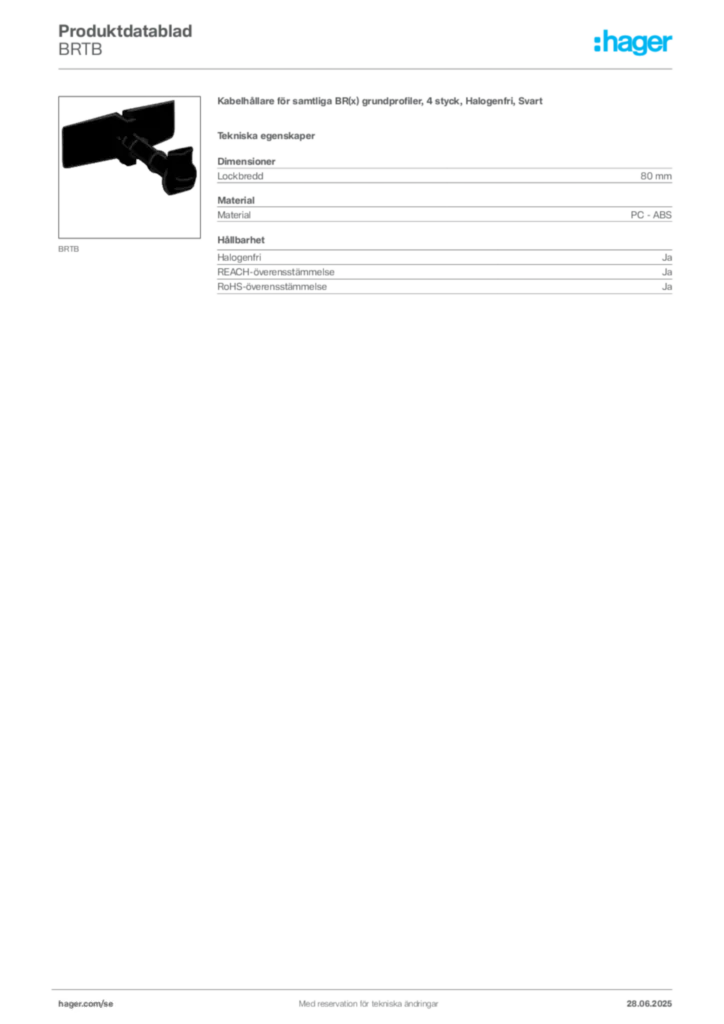 Bild Hager Produktdatablad BRTB | Hager Sverige