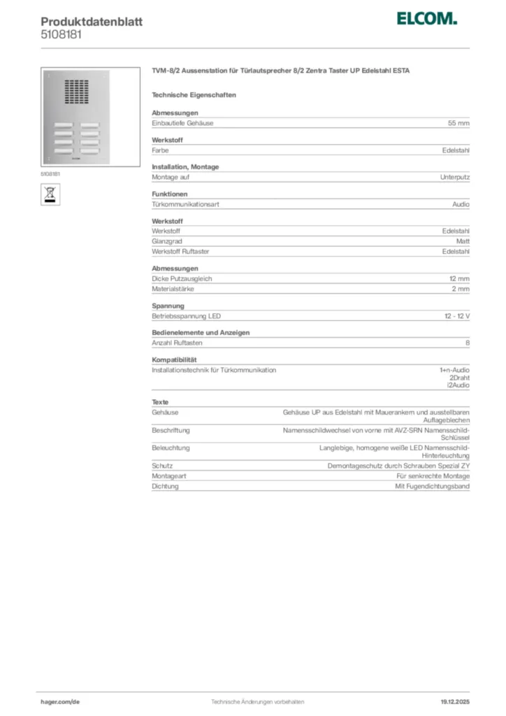 Bild Elcom Produktdatenblatt 5108181 | Hager Deutschland
