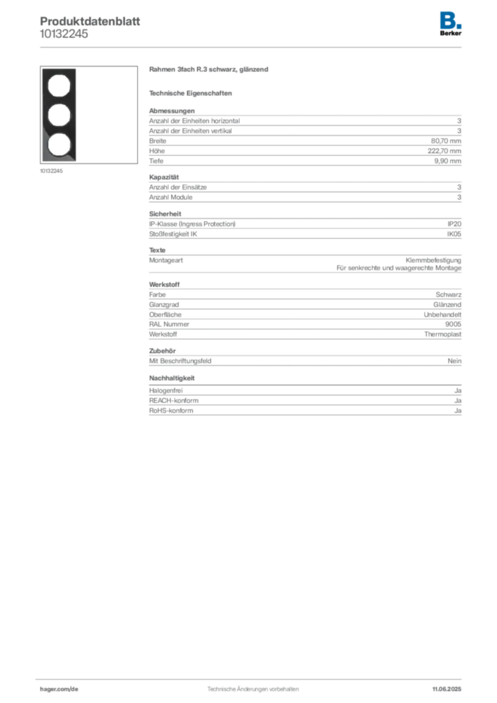 Bild Berker Produktdatenblatt 10132245 | Hager Deutschland