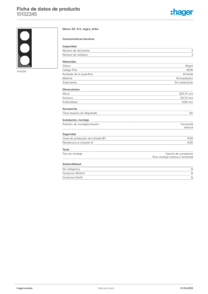 Imagen Hager Ficha de datos de producto 10132245 | Hager España