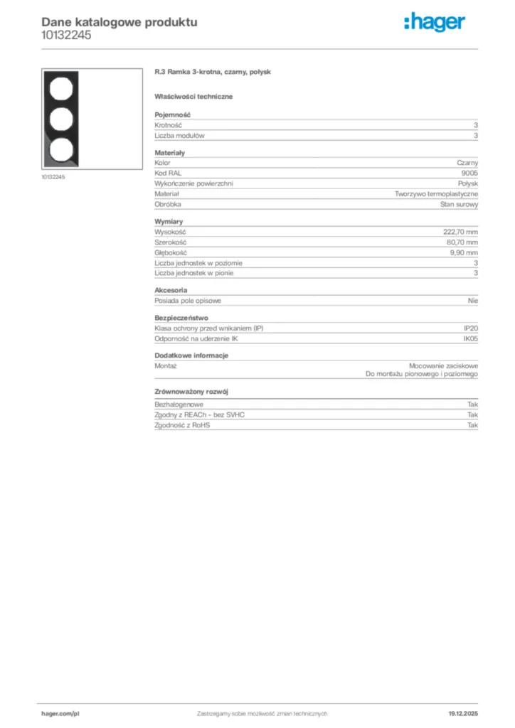 Zdjęcie Hager Karta katalogowa 10132245 | Hager Polska