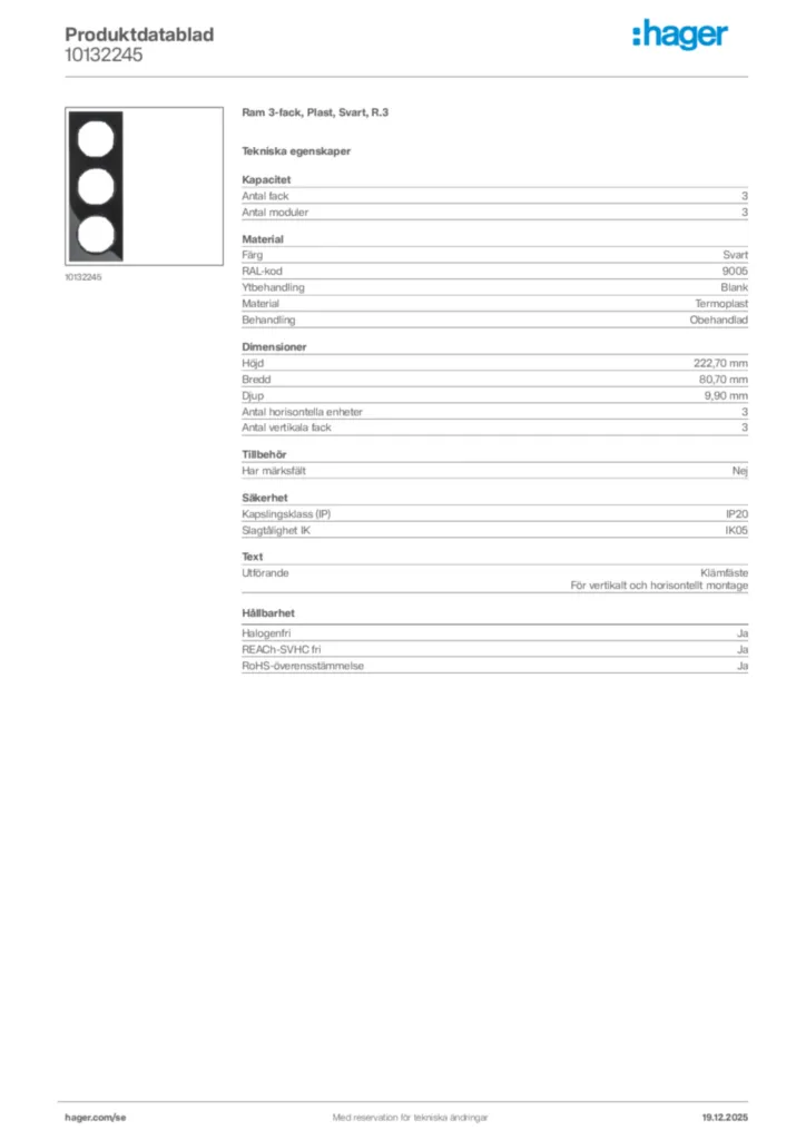 Bild Hager Produktdatablad 10132245 | Hager Sverige
