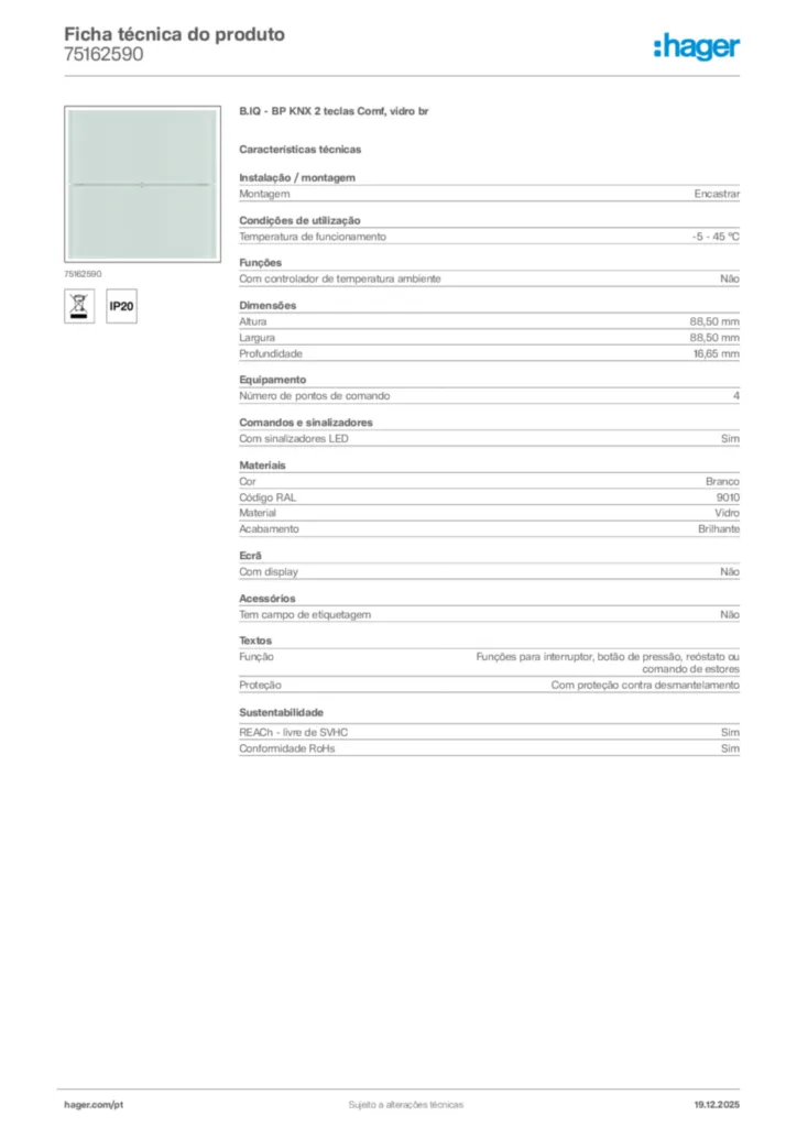 Imagem Hager Ficha técnica do produto 75162590 | Hager Portugal