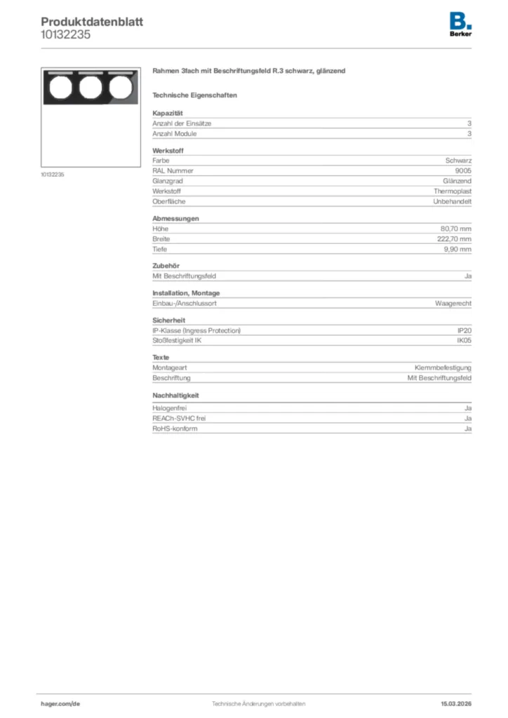 Bild Berker Produktdatenblatt 10132235 | Hager Deutschland