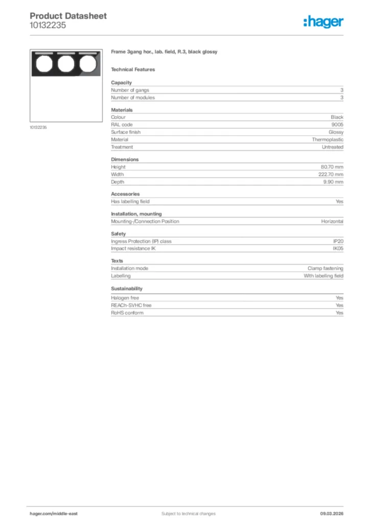 Image Hager Product data sheet 10132235  | Hager