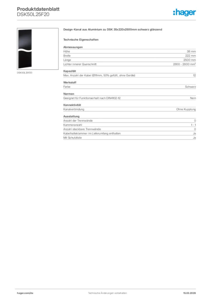 Bild Hager Produktdatenblatt DSK50L25F20 | Hager Deutschland