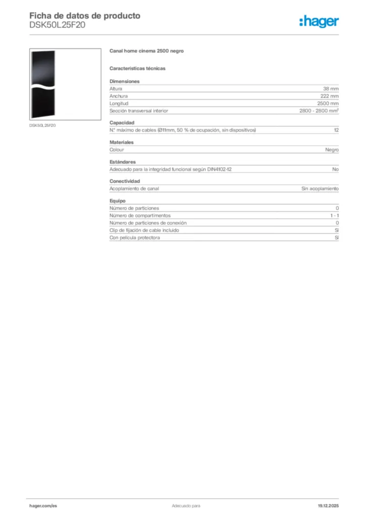 Imagen Hager Ficha de datos de producto DSK50L25F20 | Hager España