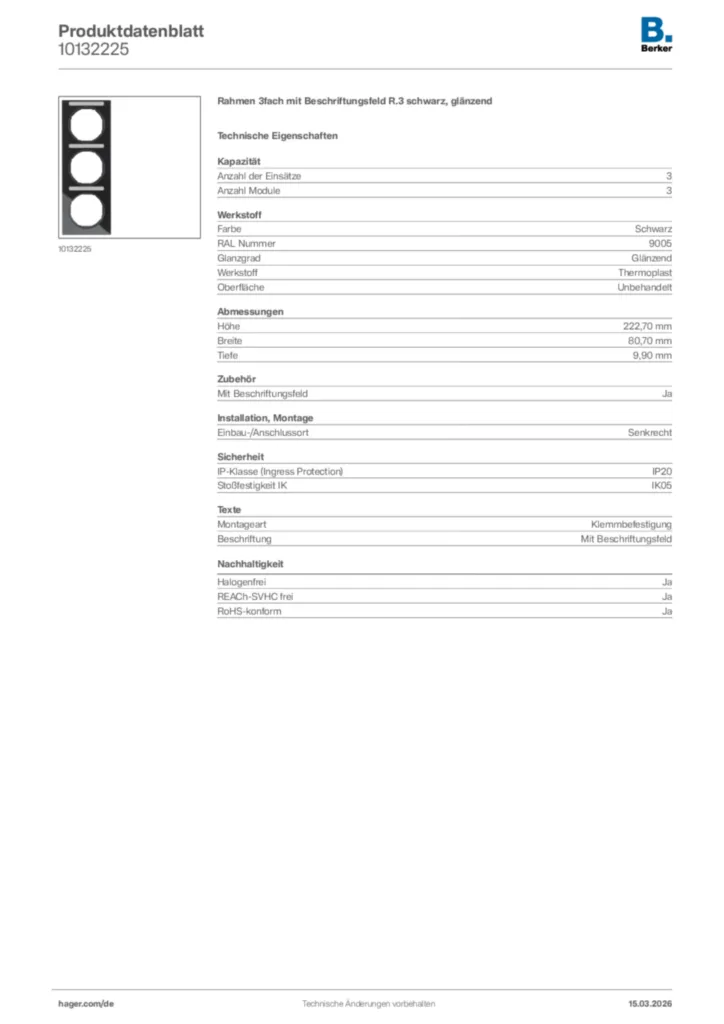Bild Berker Produktdatenblatt 10132225 | Hager Deutschland