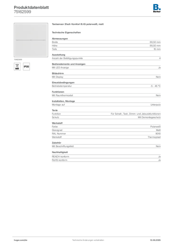 Berker Produktdatenblatt 75162599