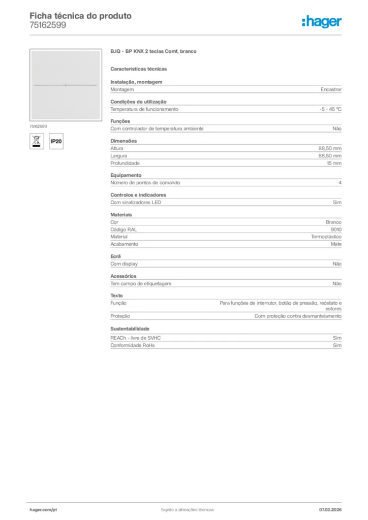 Imagem Hager Ficha técnica do produto 75162599 | Hager Portugal