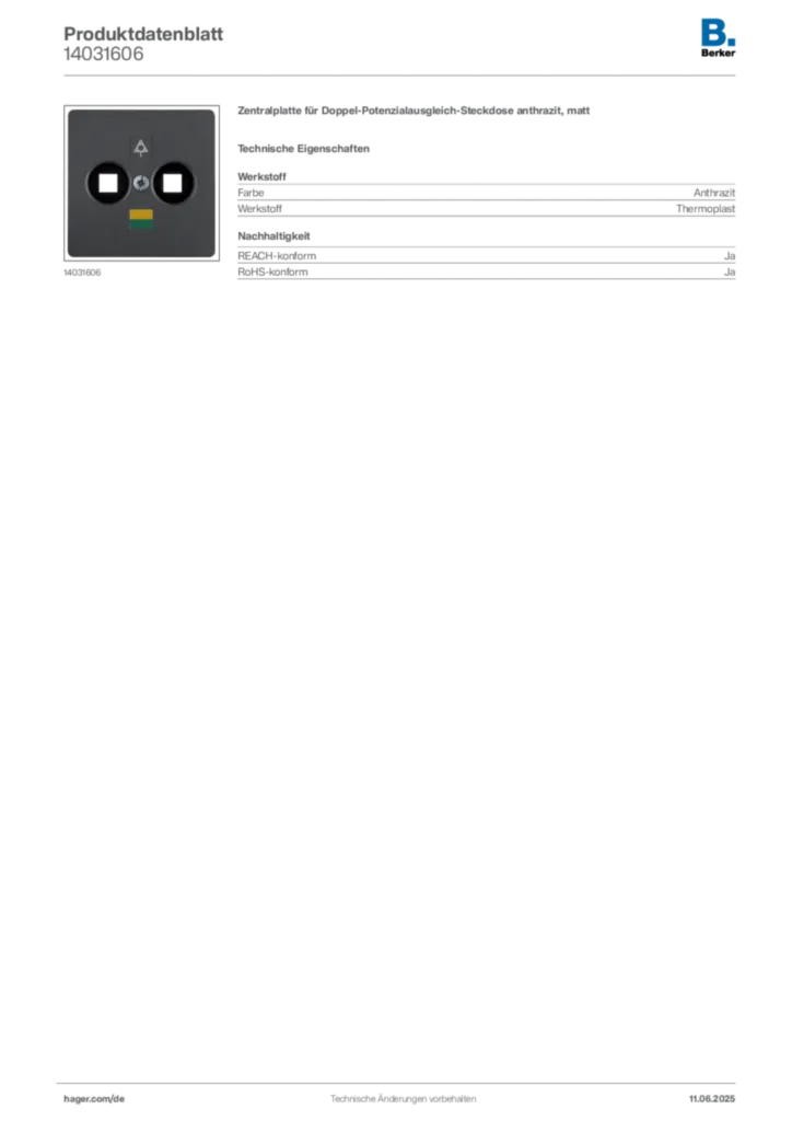 Bild Berker Produktdatenblatt 14031606 | Hager Deutschland