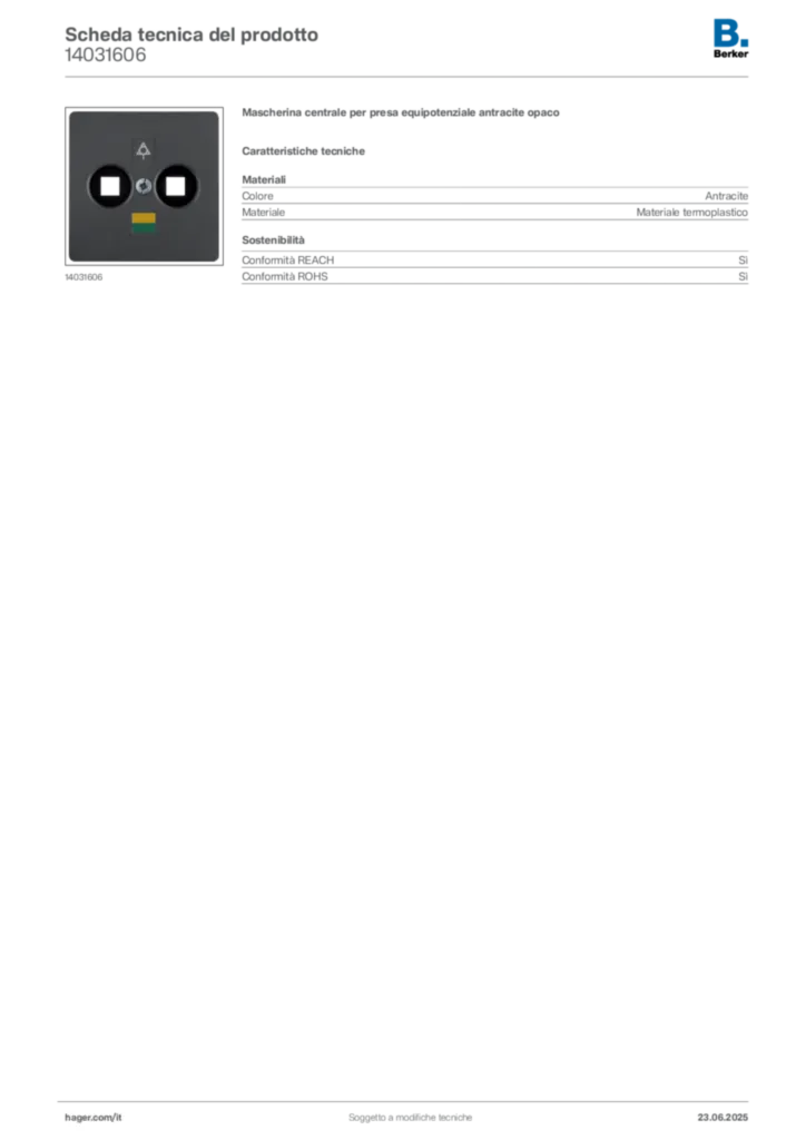 Immagine Berker Scheda tecnica del prodotto 14031606 | Hager Italia