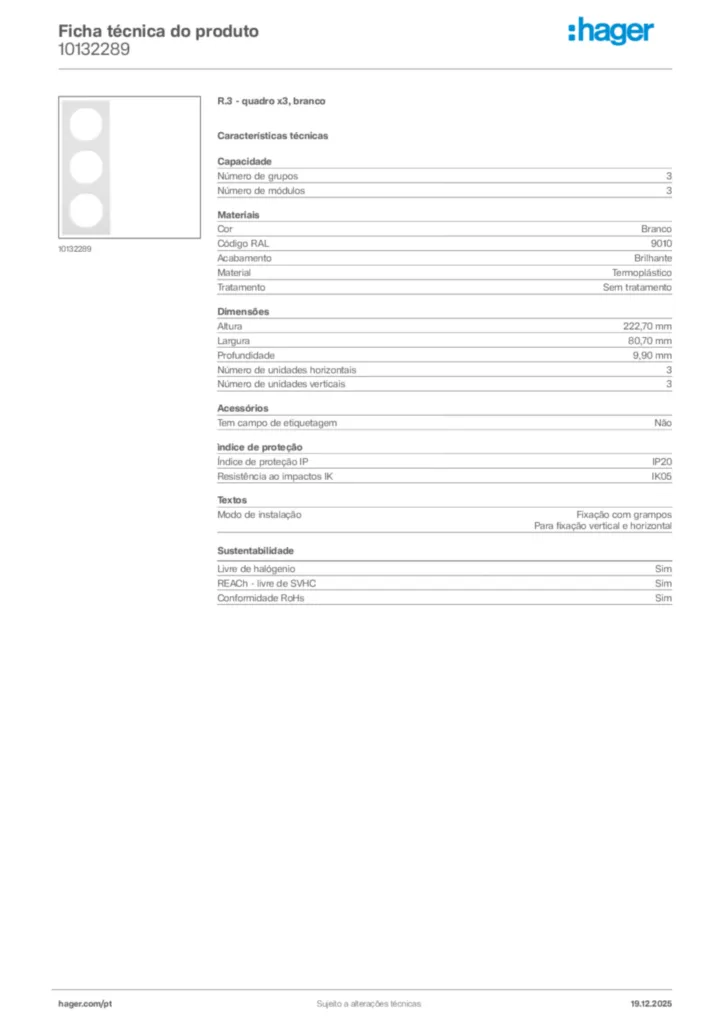 Imagem Hager Ficha técnica do produto 10132289 | Hager Portugal