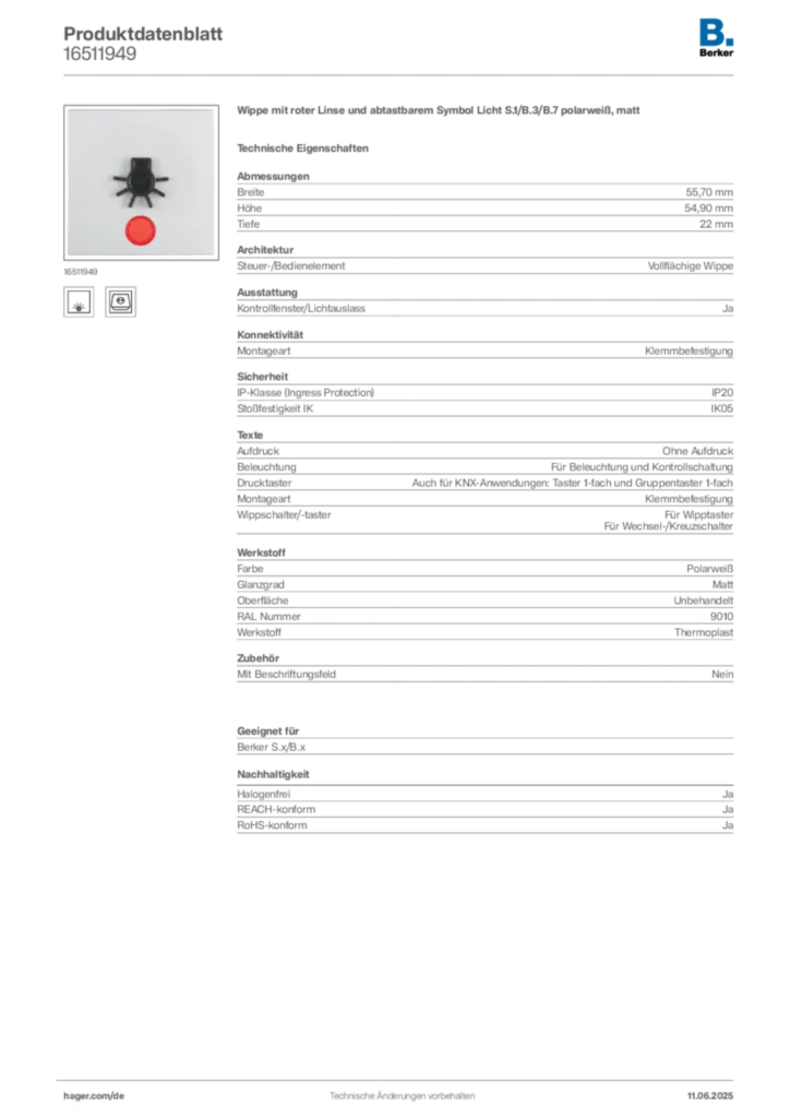 Bild Berker Produktdatenblatt 16511949 | Hager Deutschland