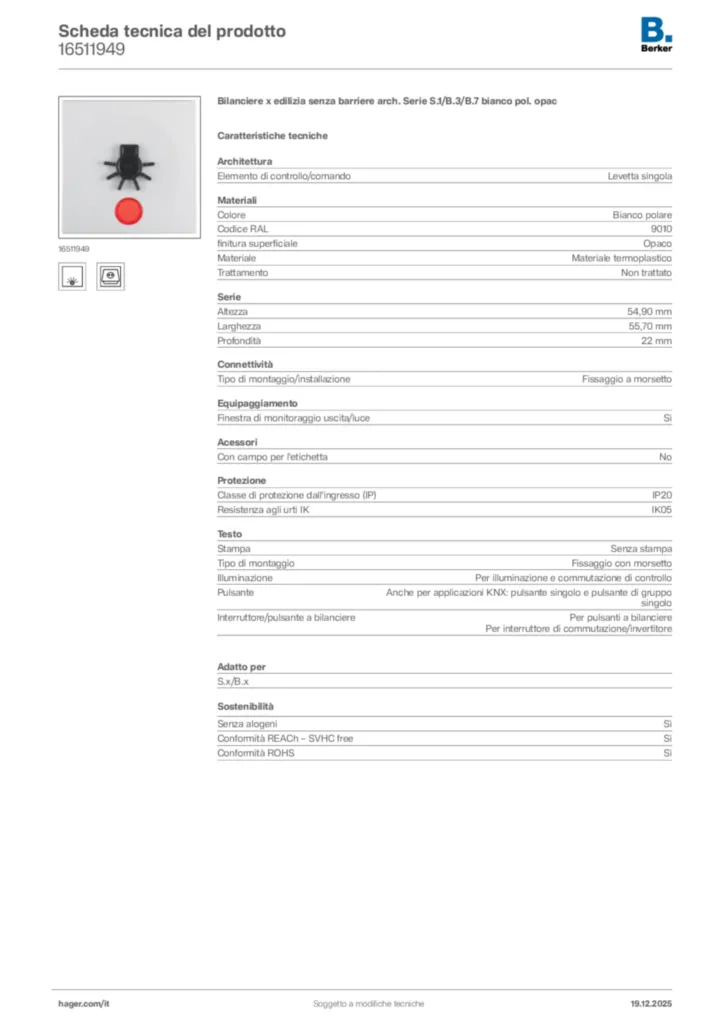 Immagine Berker Scheda tecnica del prodotto 16511949 | Hager Italia