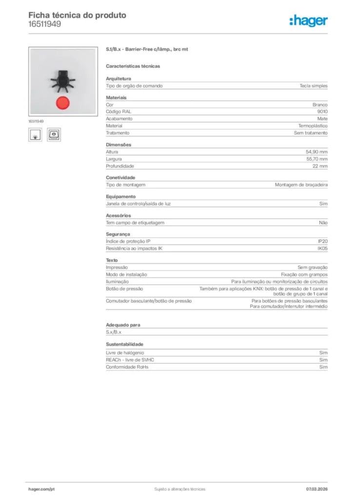 Imagem Hager Ficha técnica do produto 16511949 | Hager Portugal