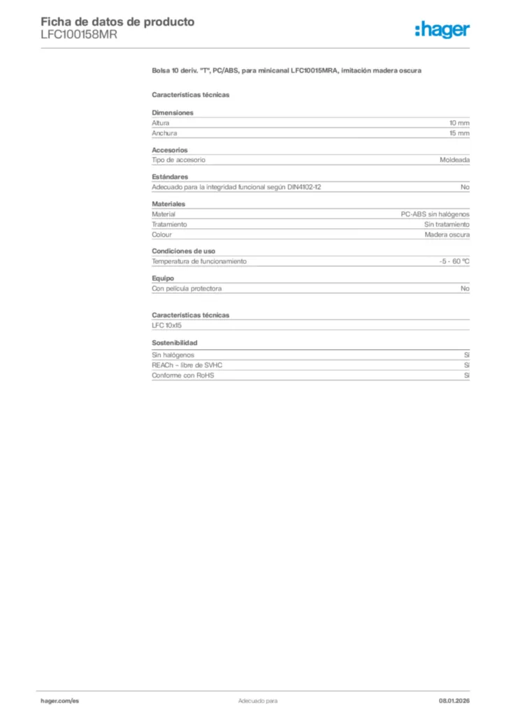 Imagen Hager Ficha de datos de producto LFC100158MR | Hager España