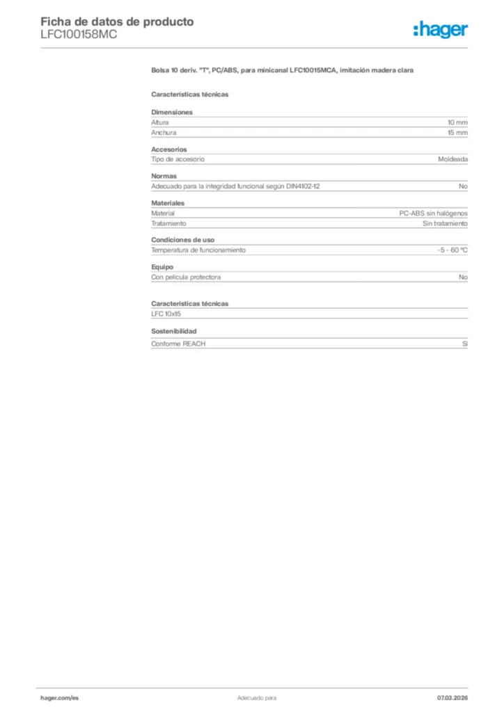 Imagen Hager Ficha de datos de producto LFC100158MC | Hager España