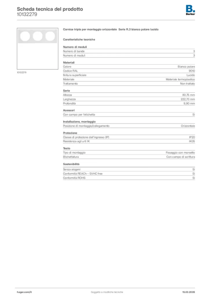 Immagine Berker Scheda tecnica del prodotto 10132279 | Hager Italia