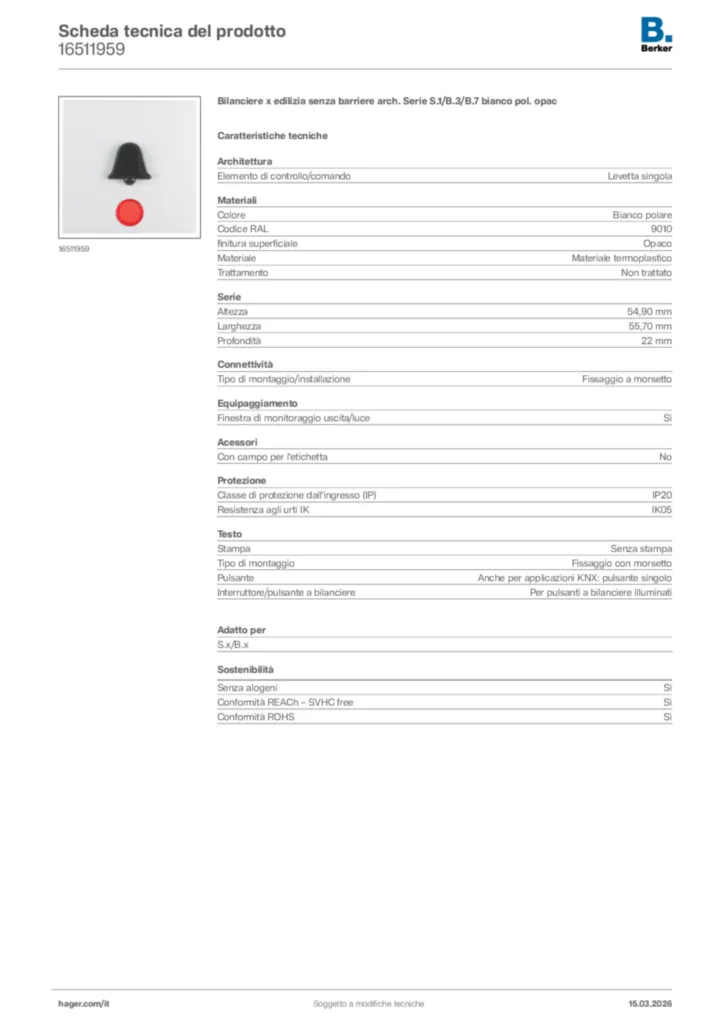 Immagine Berker Scheda tecnica del prodotto 16511959 | Hager Italia