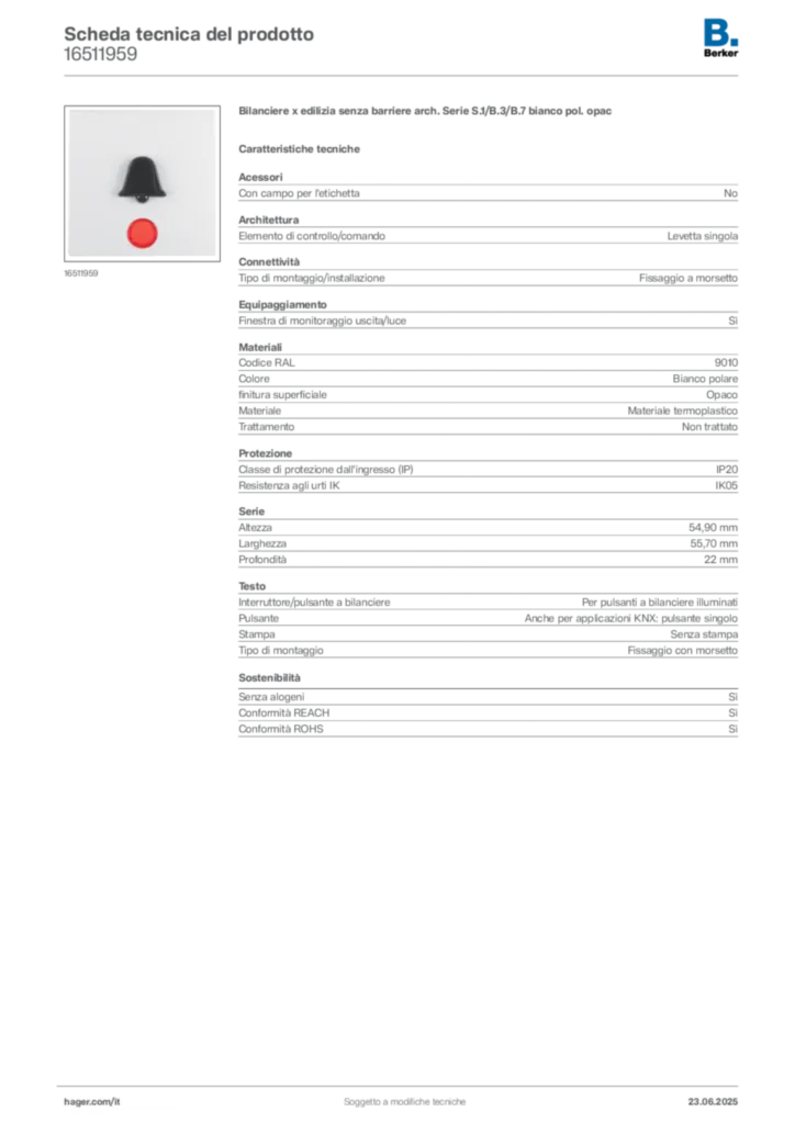 Immagine Berker Scheda tecnica del prodotto 16511959 | Hager Italia