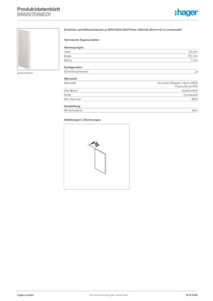 Bild Hager Produktdatenblatt BR6517069001 | Hager Deutschland