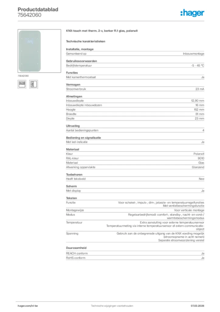 Afbeelding Hager Productdatablad 75642060 | Hager Belgium