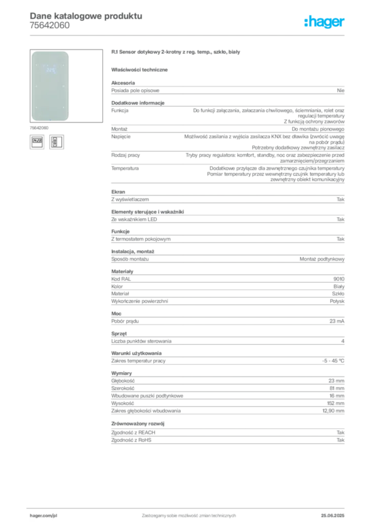 Zdjęcie Hager Karta katalogowa 75642060 | Hager Polska