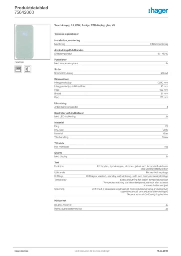 Bild Hager Produktdatablad 75642060 | Hager Sverige