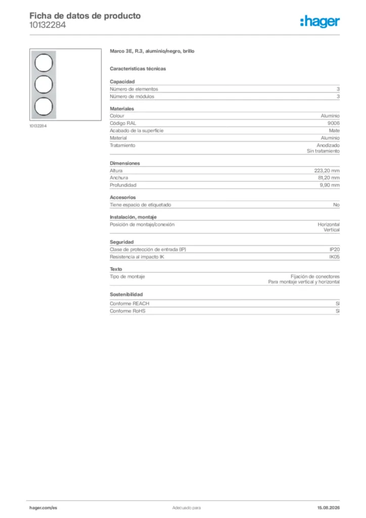 Imagen Hager Ficha de datos de producto 10132284 | Hager España