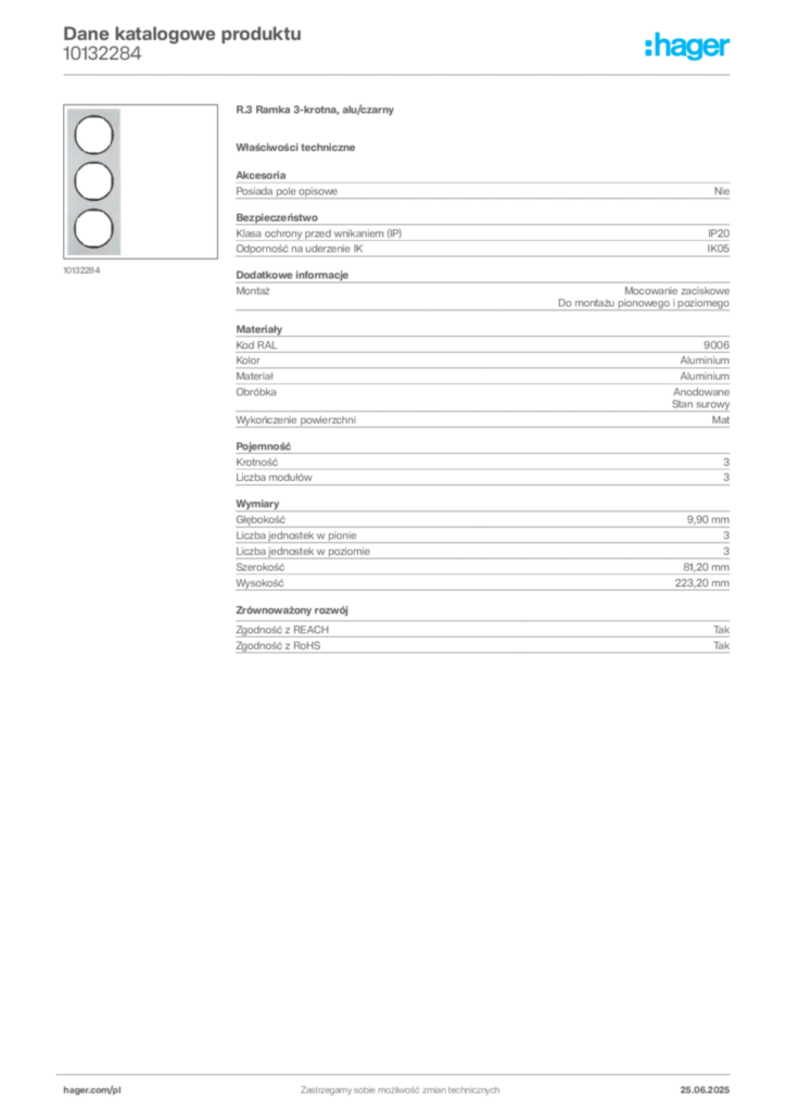 Zdjęcie Hager Karta katalogowa 10132284 | Hager Polska