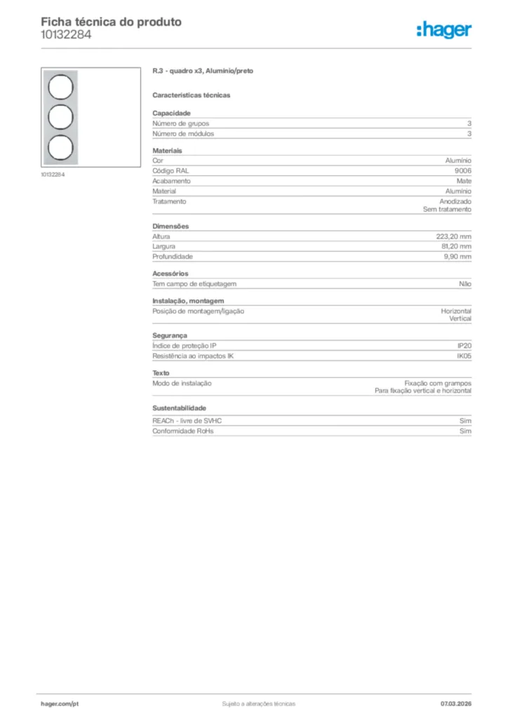 Imagem Hager Ficha técnica do produto 10132284 | Hager Portugal