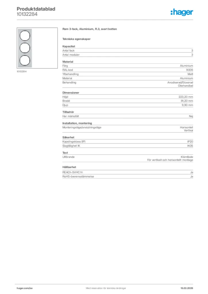 Bild Hager Produktdatablad 10132284 | Hager Sverige