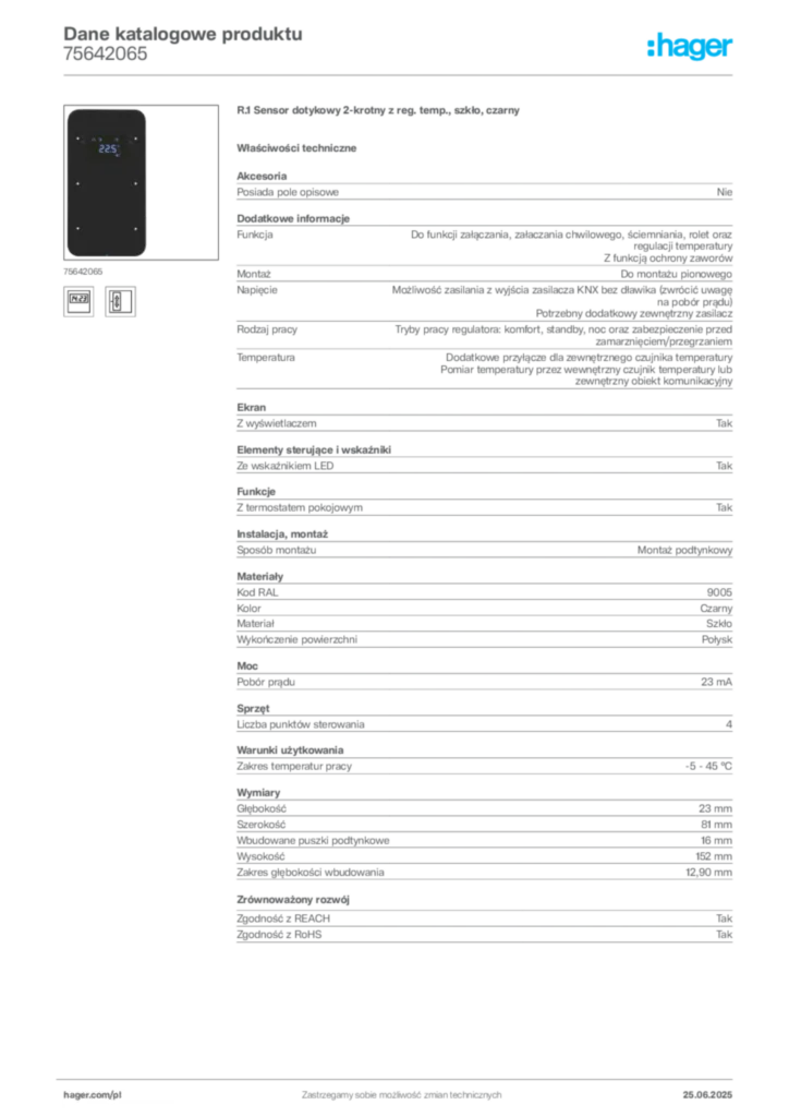 Zdjęcie Hager Karta katalogowa 75642065 | Hager Polska