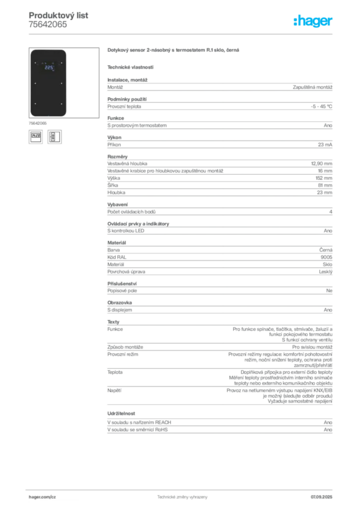 Obrázek Hager Produktový list 75642065 | Hager