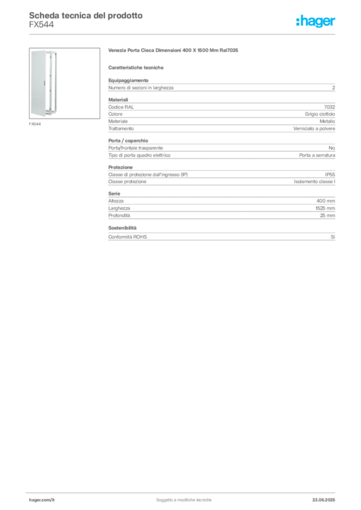 Immagine Hager Scheda tecnica del prodotto FX544 | Hager Italia