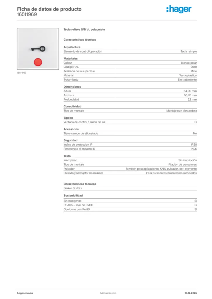 Imagen Hager Ficha de datos de producto 16511969 | Hager España
