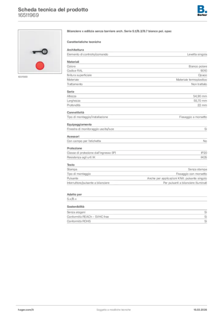 Immagine Berker Scheda tecnica del prodotto 16511969 | Hager Italia