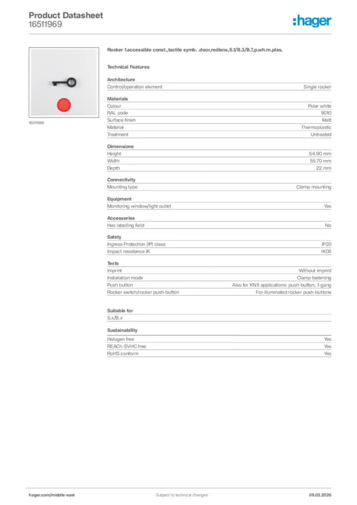 Image Hager Product data sheet 16511969  | Hager