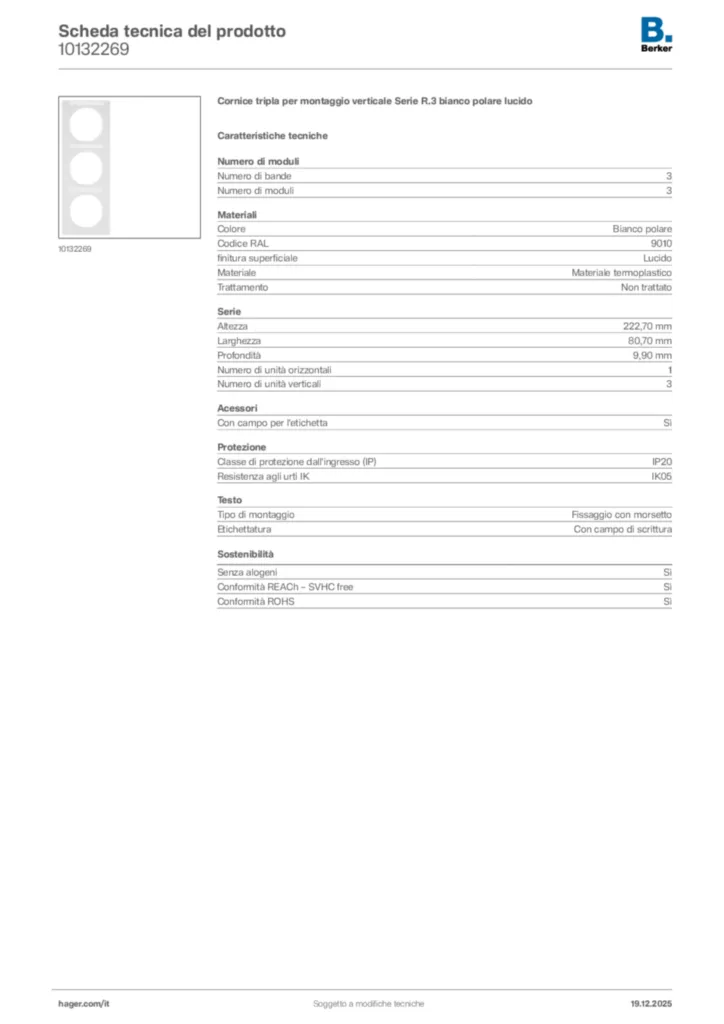 Immagine Berker Scheda tecnica del prodotto 10132269 | Hager Italia