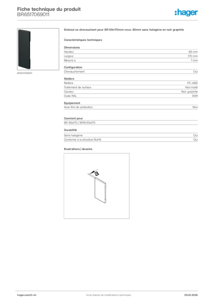 Image Hager Fiche technique du produit BR6517069011 | Hager Suisse